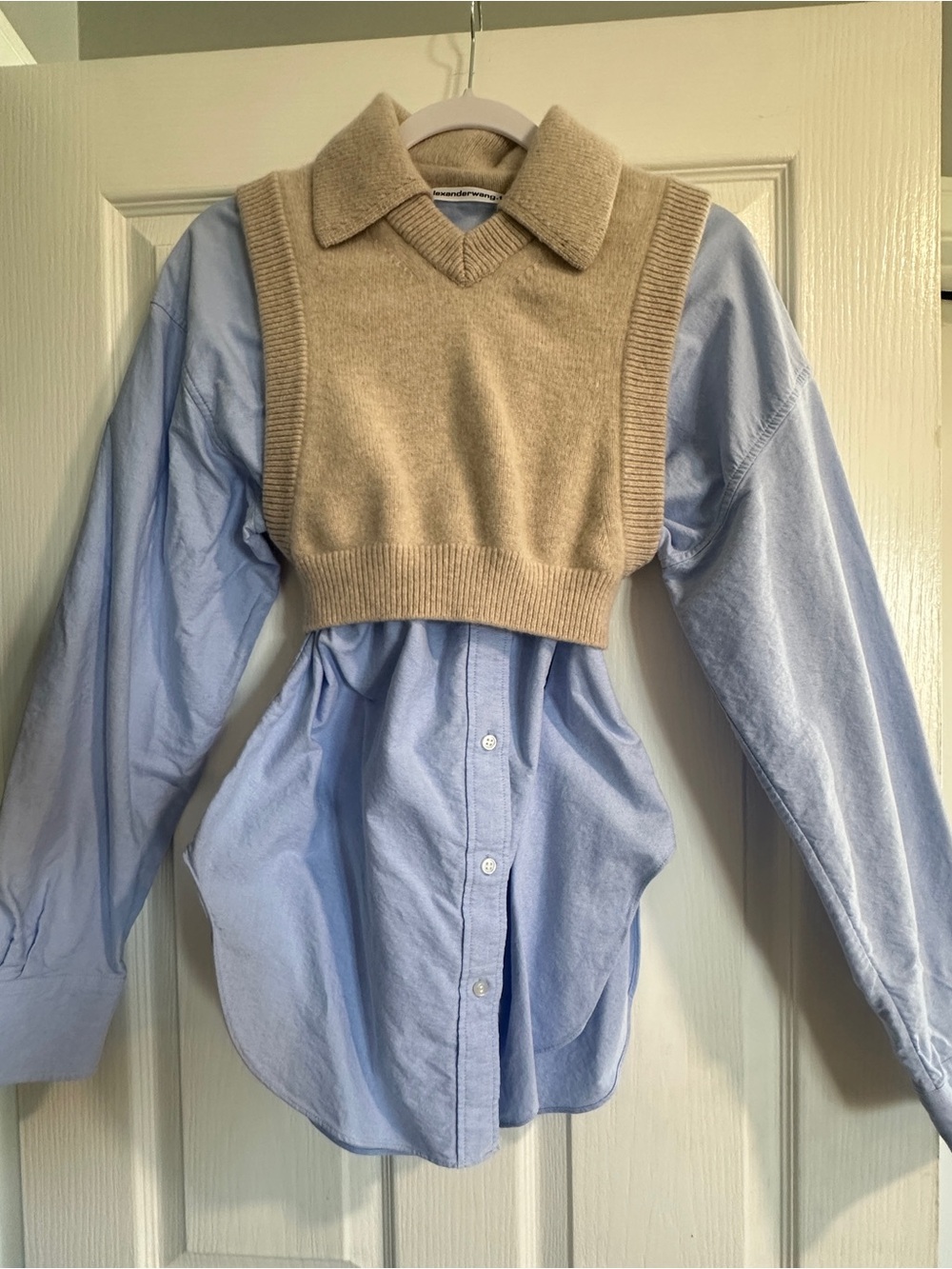 Alexander Wang Beige Cropped V-Neck Knit Vest